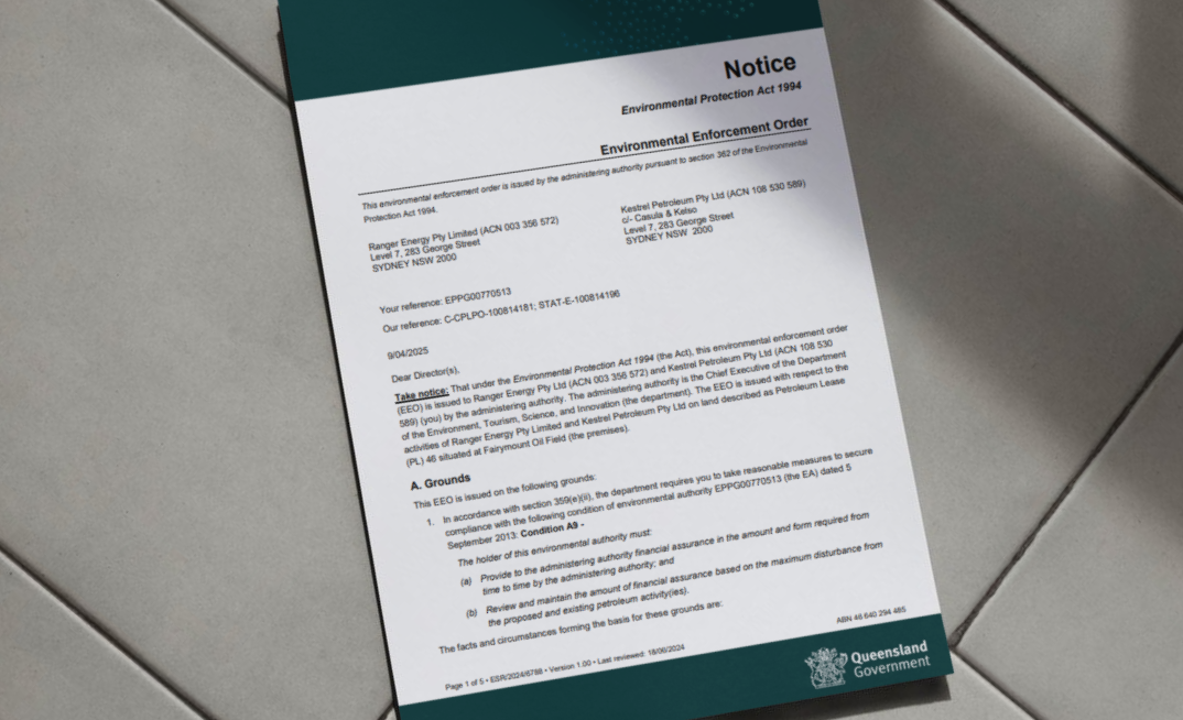 Queensland govt issues enforcement notice over financial assurance concerns