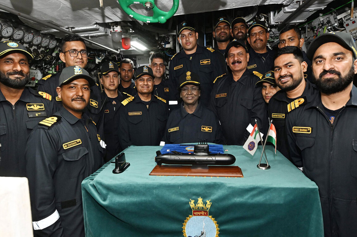 President Murmu undertakes maiden dived sortie aboard indigenous submarine INS Vaghsheer at Karwar Naval Base