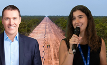 APA begins construction of the $66.5m Sturt Plateau Pipeline as the Beetaloo gas debate intensifies. Pictured: APA Group CEO Adam Watson and Market Forces gas campaign lead Angelica Mantikas