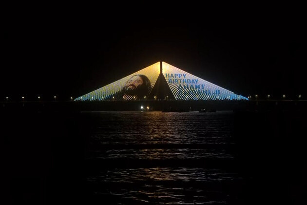 Mumbai: Bandra-Worli Sea Link illuminated on Anant Ambani's 31st birthday