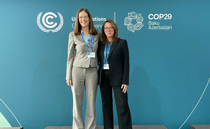 GRI's Cristina Gil White and CDP's Sherry Madera at the COP29 Climate Summit in Baku / Credit: CDP