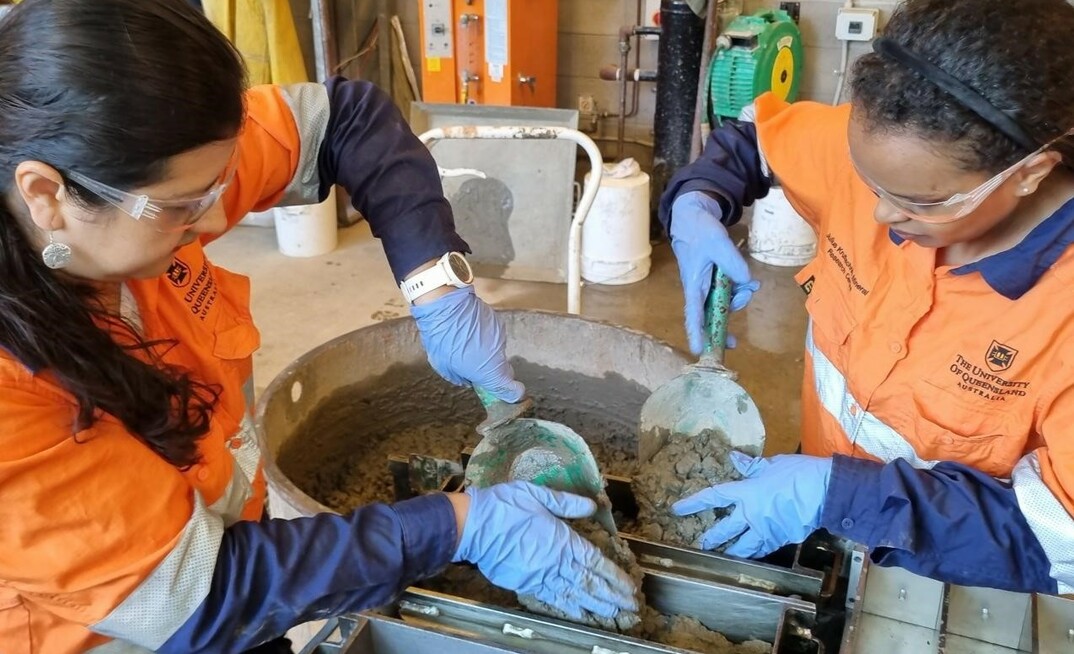 Dr Juliana Segura-Salazar (left) and Dr Lulit Habte Ekubatsion at UQ's School of Civil Engineering concrete laboratory.