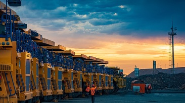 Trucks at Solidcore's flagship Kyzyl gold mine in Kazakhstan