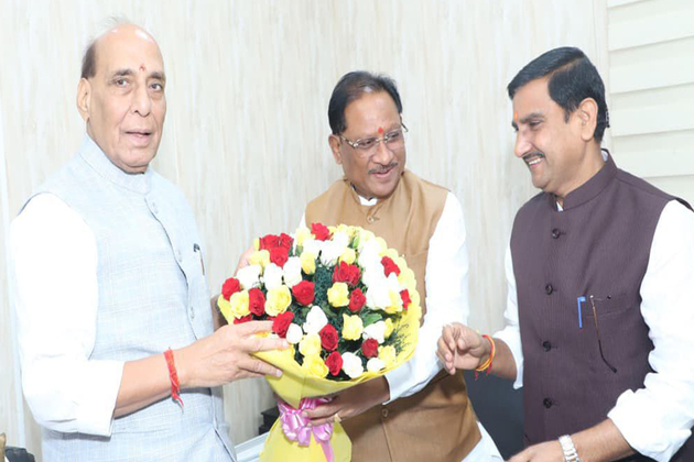Chhattisgarh CM Vishnu Deo Sai meets Defence Minister Rajnath Singh in New Delhi