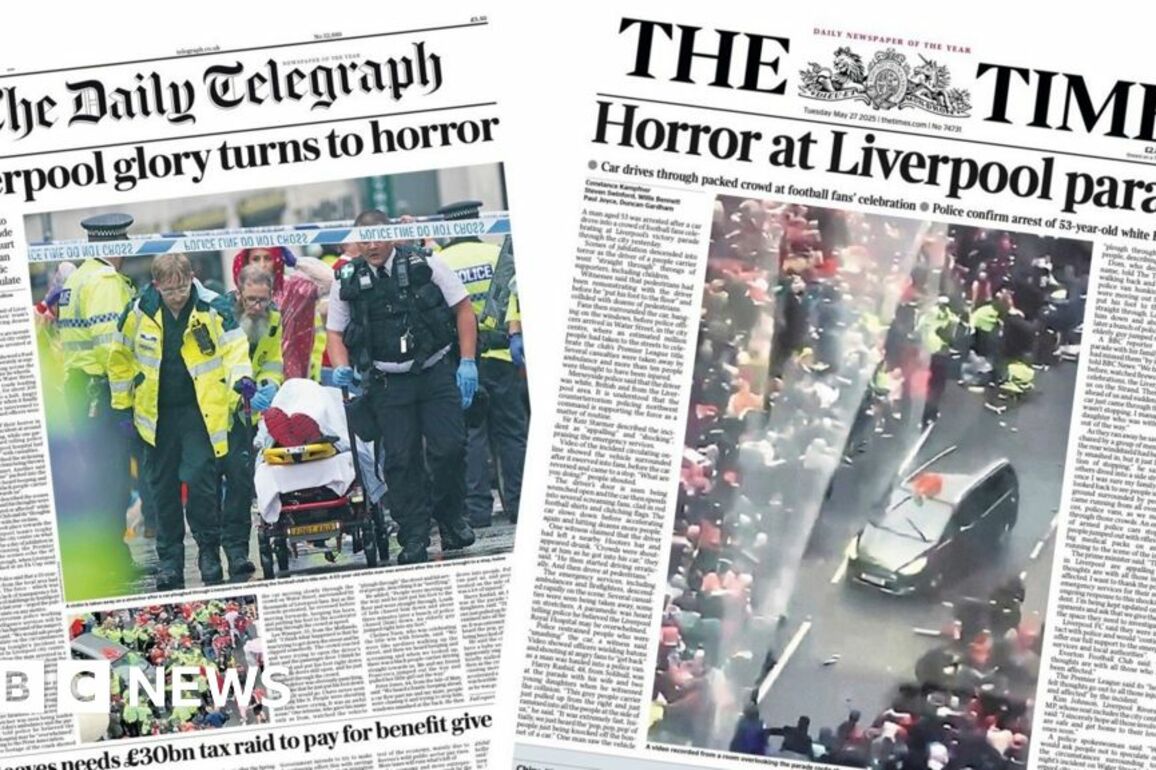 Newspaper headlines- Liverpool 'glory' descends into 'horror'