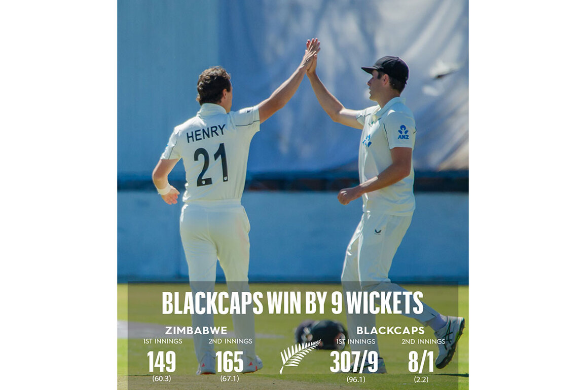 Henry's nine scalps power NZ to 10 10-wicket win over Zimbabwe in 1st Test
