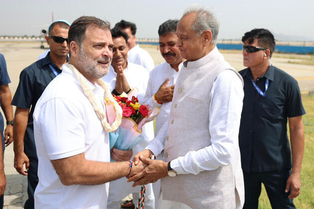 Lok Sabha LoP Rahul Gandhi arrives in Rajasthan to address a joint training camp for district presidents of state and Delhi Congress