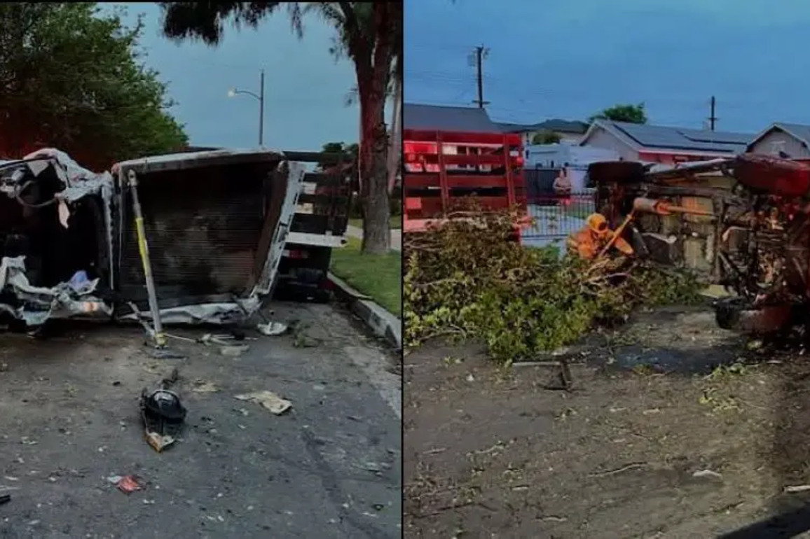 O.C. firefighters rescued a driver from a wrecked vehicle flipped on its side - New Santa Ana