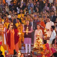 Uttarakhand CM Dhami attends Sandhya Ganga Aarti at Parmarth Niketan Ashram in Rishikesh
