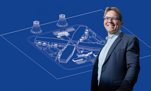 Australia's HB11 nears its lightbulb moment in the race for laser fusion. Pictured: co-founder Dr Warren McKenzie in front of a concept laser power plant of the future.