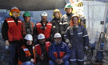 Maptek geologist Sandra Jara (second from left) with the drilling team that rescued the San Jose miners.