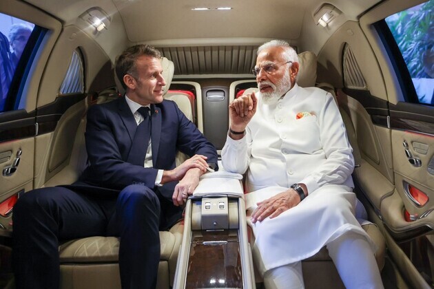 PM Modi shares ride with French President Macron en route to India-France Innovation Forum after meeting