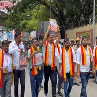Workers of Pro Kannada organisations stage protest demanding removal of Tammannah Bhatia as KSDL ambassador