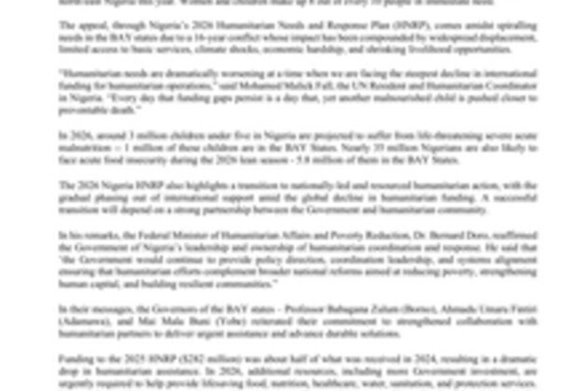 Government of Nigeria, humanitarian partners launch urgent appeal for US$516 million