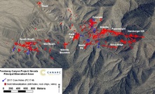 The principal mineralised areas at Fondaway Canyon
