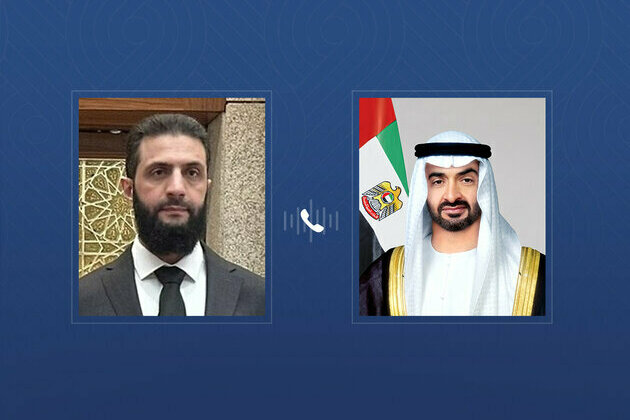 UAE President receives phone call from Ahmed Al-Sharaa and reaffirms UAE's support for Syrian people's aspirations for security, stability