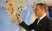 Mikko Mattila, VP Americas region, points to Robit's fifth factory location on the world map