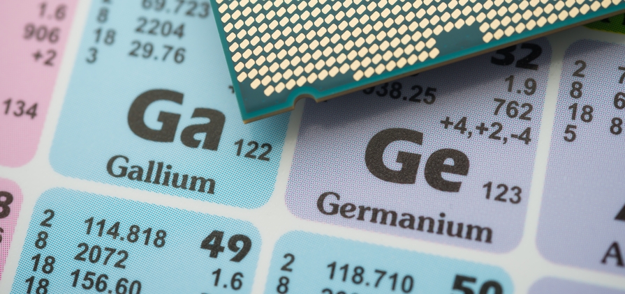 Ge (Germanium) Ga (Gallium) in the periodic table with CPU processor.  Credit Shutterstock