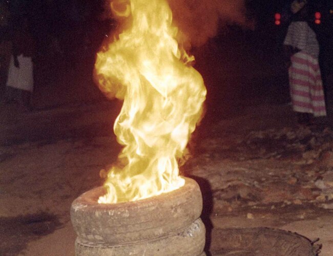  ar tyres being burnt in ibuye to celebrate 2002