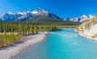 Canada, Alberta. Glacial Silt turns the Athabasca River blue on Icefields Parkway.