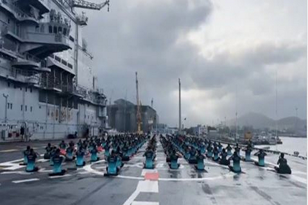 Navy personnel celebrate International Yoga Day on-board INS Vikramaditya