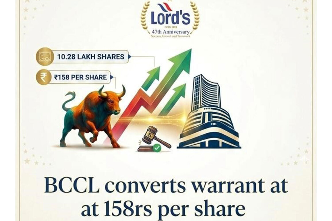 Lord's Mark Industries Ltd Confirms shares Conversion Entitlement of 10.28 Lakh Shares at 158 Per Share