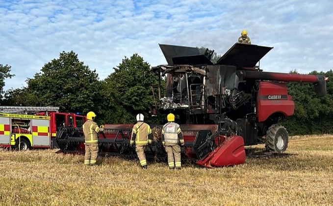 Officers said a Case IH Axial Flow combine harvester was set ablaze at 8am on August 24 (Derbyshire Police Rural Crime Team)