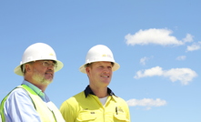 Nicholls (right) with petroleum minister Bill Johnston at West Erregulla-3