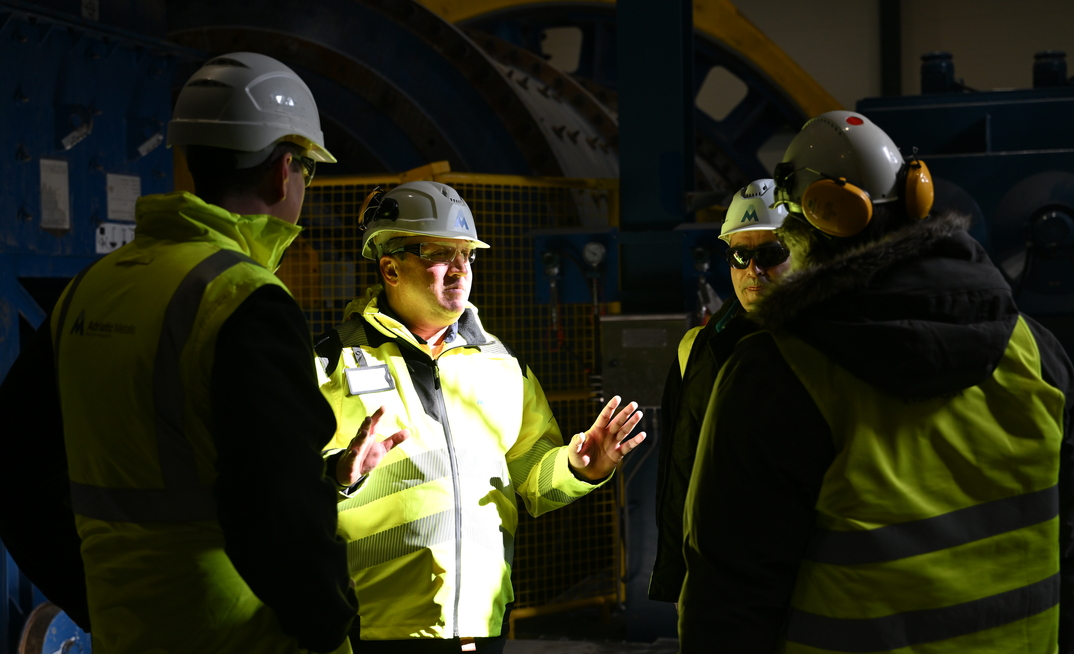 Paul Cronin speaks to workers during the opening of the Vares processing plant in March this year. Credit: Adriatic Metals
