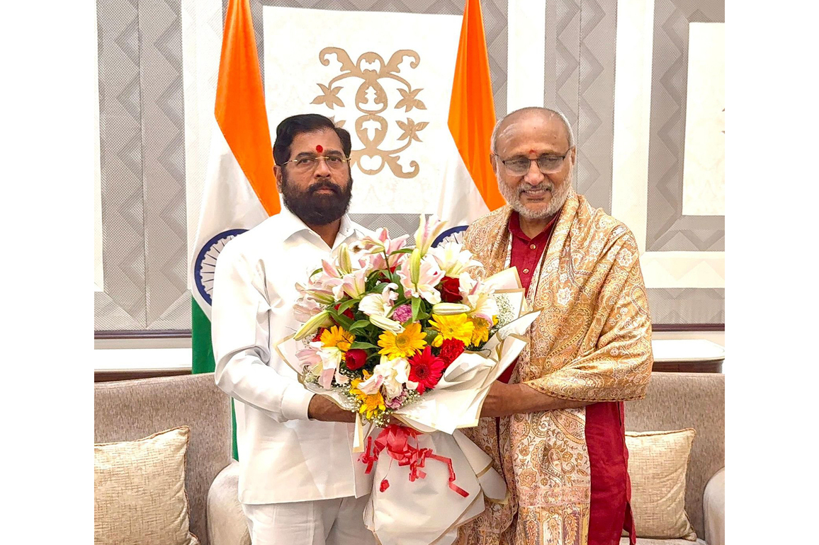 Maharashtra Dy CM Eknath Shinde meets with newly elected Vice President CP Radhakrishnan