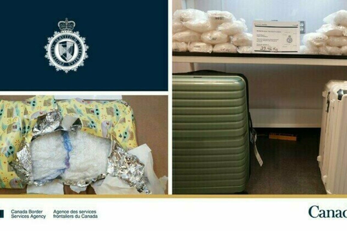 CBSA officers at Vancouver International Airport seize 148 kg of methamphetamine hidden in suitcases