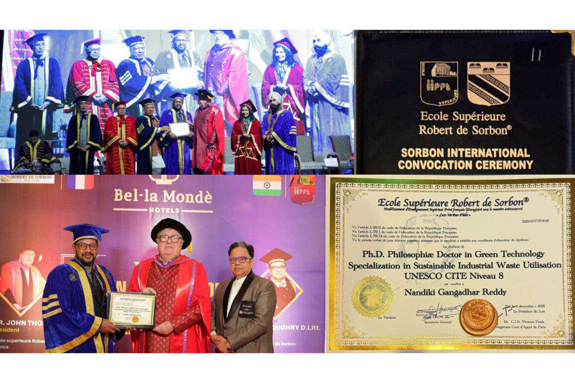 Dr. Nandiki Gangadhar Reddy Conferred Prestigious PhD in Green Technology at XXVII Sorbon International Convocation