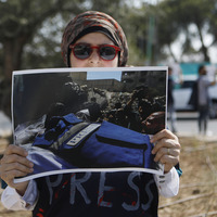 MIDEAST-WEST BANK-BETHLEHEM-JOURNALISTS KILLED-PROTEST