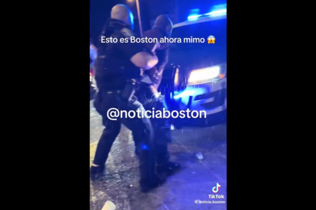 Videos show crowd throwing glass, trash at Boston cop as street takeover suspect flees