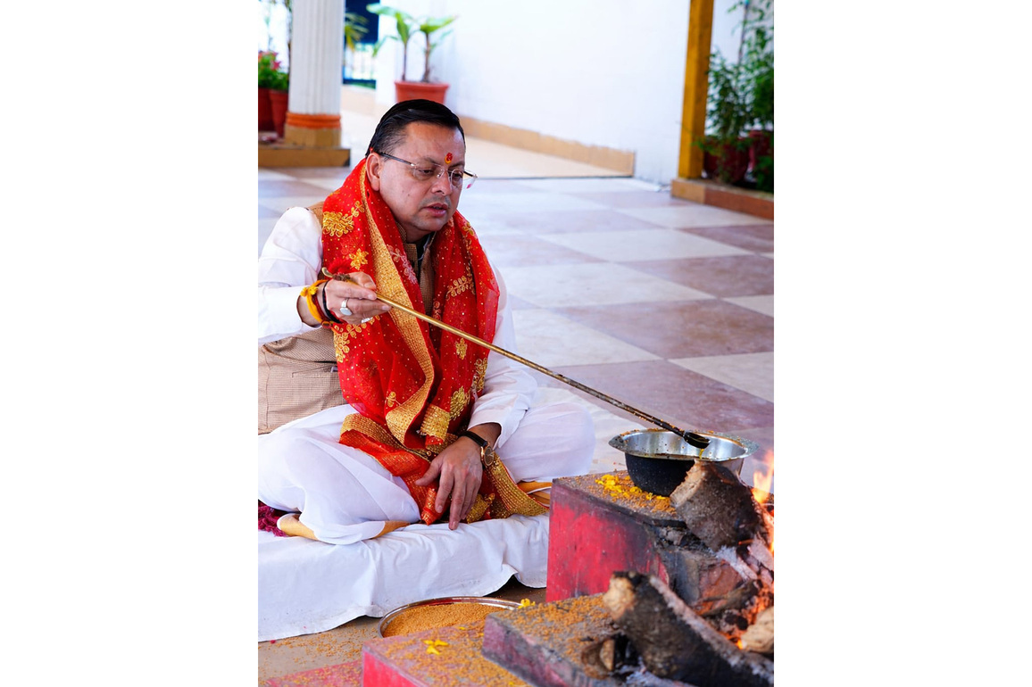 CM Pushkar Singh Dhami performs havan on Hindu New Year in Dehradun
