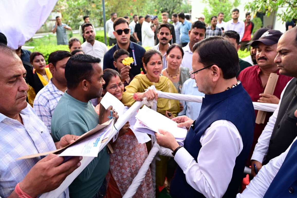 Uttarakhand CM interacts with people during Mukhya Sevak Samvad programme in Tanakpur