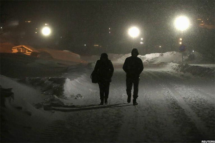  efugees walk to their camp at ski resort in iksgransen weden late last year