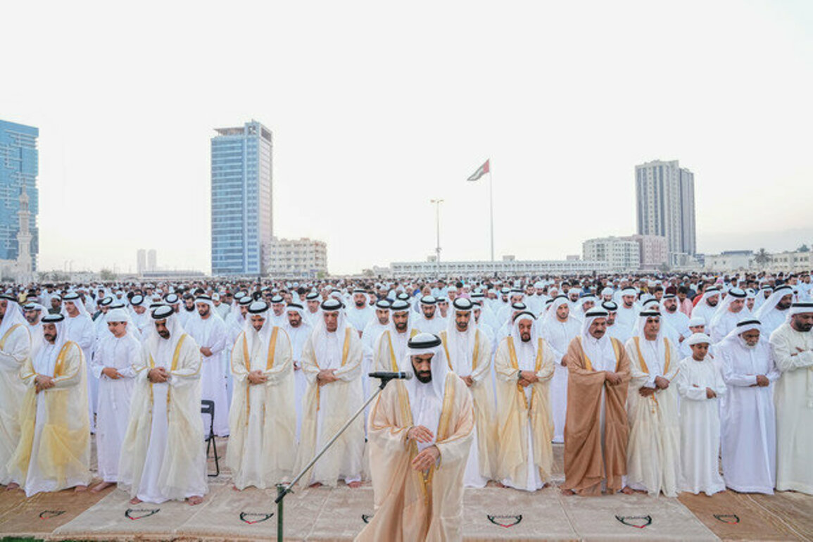 RAK Ruler performs Eid Al-Adha prayer at Khuzam's Eid Grand Musalla