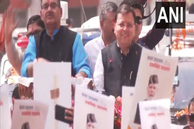 Uttarakhand CM Pushkar Singh Dhami holds roadshow in Dehradun on completion of three years in office