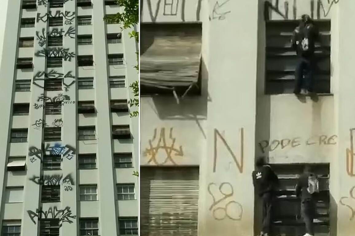 Instant karma for graffiti vandals who defaced historic high-rise