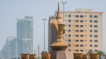 Monument of traditional Arabic coffee pot in Fujairah.