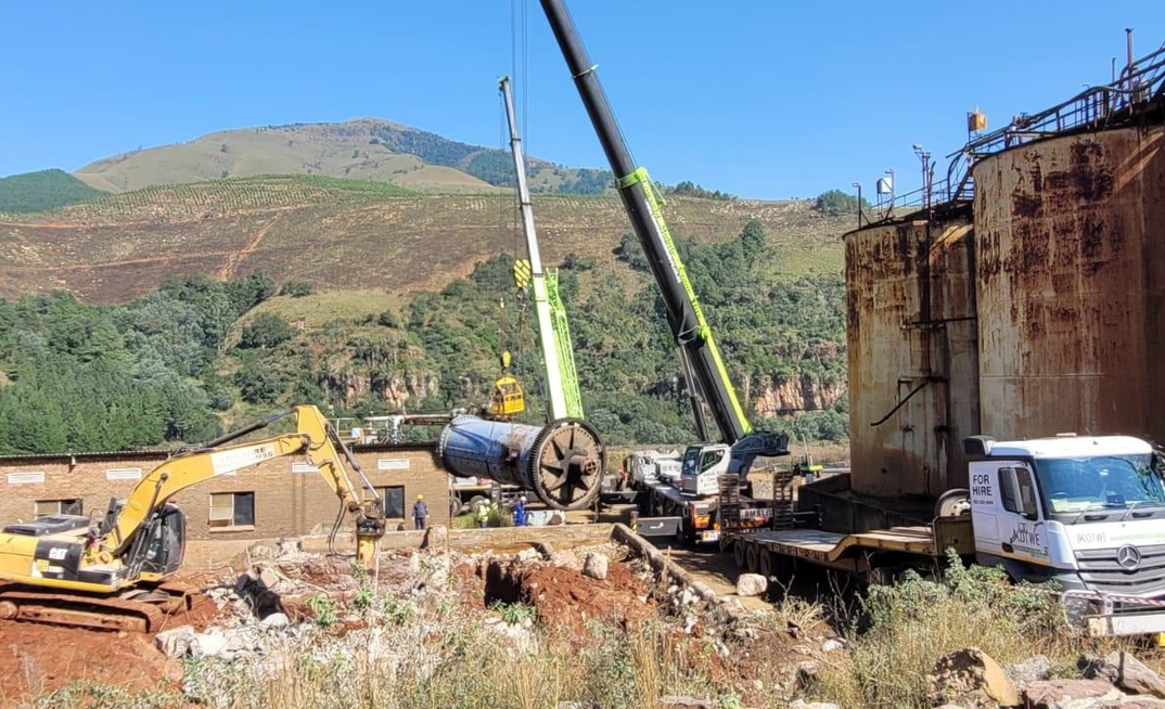 The legacy ball mill being removed