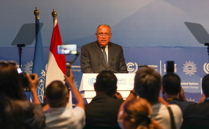 COP27 President Sameh Shoukry addresses the COP27 opening plenary on Sunday | Credit: UNFCCC Flickr 