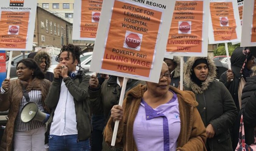 Protesting Lewisham Hospital workers © GMB