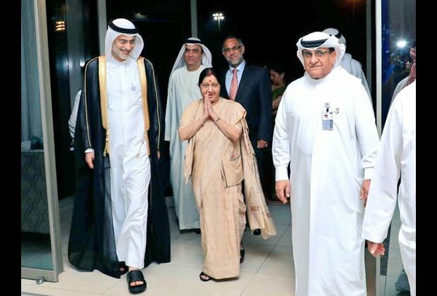 Swaraj arrives in Abu Dhabi to hold 12th Joint Commission Meeting