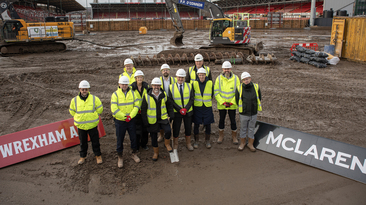 The ground breaking ceremony at the redevelopment site of Wrexham AFC’s Kop Stand at the STōK Cae Ras