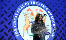  Michigan Governor Gretchen Whitmer at the announcement for Ford's Marshall battery plant in February 2023. Source: Ford
