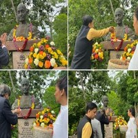 All Party-delegation led by Shashi Tharoor pays floral tributes to Mahatma Gandhi bust at University of Panama