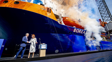 Following its christening in Rotterdam, Van Oord’s brand-new offshore wind installation vessel Boreas will head to the Nordseecluster in the German North Sea