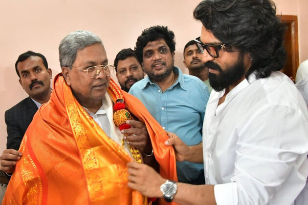 Ram Charan meets Karnataka CM Siddaramaiah in Mysore during 'Peddi' shoot